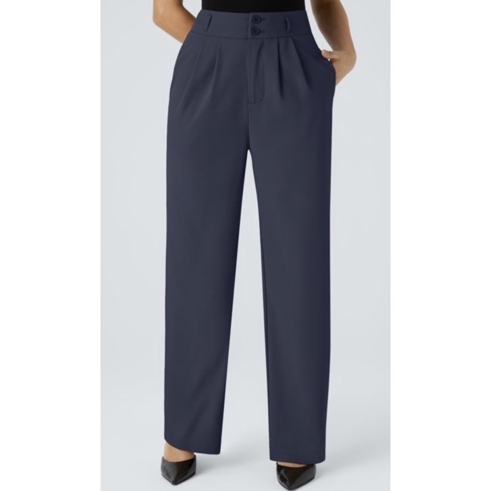 Halara Womens Flex High Waisted Zipper Pocket Shirred Straight Leg Work Size M